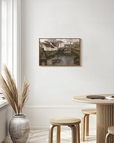InSimSea Framed Canvas Wall Art Vintage Decor, Riverside Small Town Large Canvas Prints Home Decor, Rustic Farmhouse Hanging Wall Decor for Bedroom Living Room, 20"x30" - Image 3
