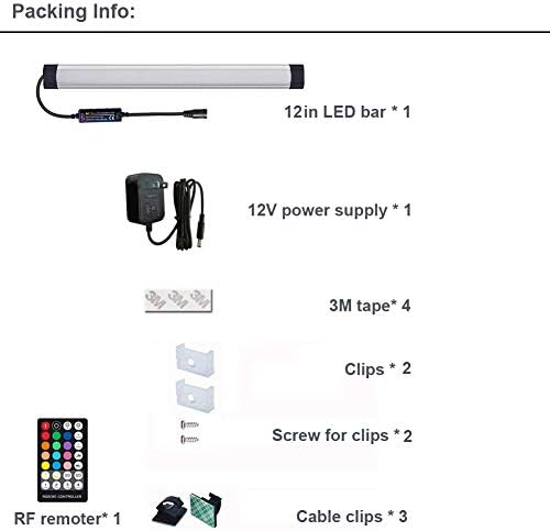 Dimmable Under Cabinet Lighting, RGB LED Light Bar, RF Remote Control Lamp, Multicolor Under Counter Lights for Desk, Room, Cupboard, Hallway, Shelf, Closet (12 Inch) - Image 7
