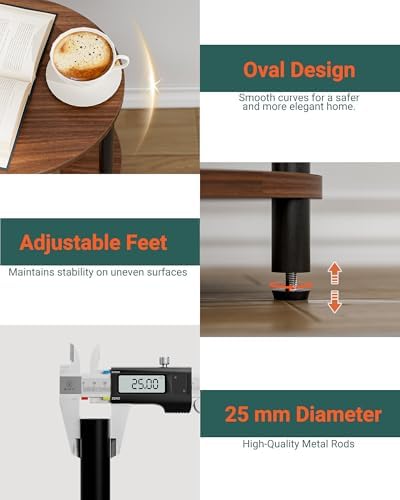 Round Pedestal End Table - 3-Tier Oval Accent Table for Small Spaces, Rustic Wood and Metal Couch Side Table, Nightstand for Bedroom or End Table Living Room, Easy to Assemble, Rustic Walnut - Image 3