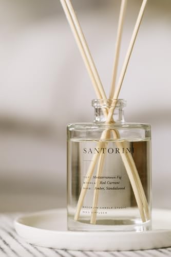 Brooklyn Candle Studio Reed Scent Diffuser - Santorini - Relaxing Oil Diffuser, Sandalwood & Amber Fragrance, 8 Rattan Diffuser Reeds, Clean Ingredients - 4.4oz - Image 5