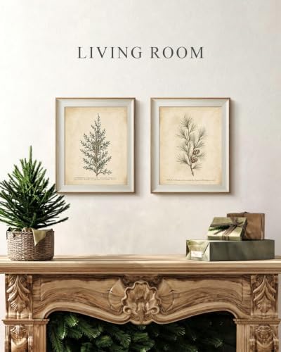 VIYYIEA Framed Vintage Christmas Pine Botanical Wall Art Set, 10x12 Inch - Image 2