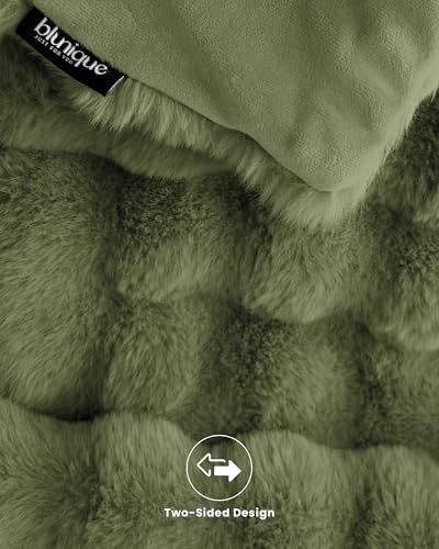 Ultra Soft Cozy Faux Fur Throw Blanket, Fuzzy Plush Thick Bubble Blanket, Oversize Luxury Fluffy Blanket for Couch, Sofa, Bedroom, and Living Room,50x60 Inches,Green - Image 6