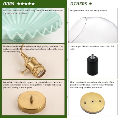 Shenmoyl Pendant Light with Green Pleated Ceramic Lmapshade, Brass Vintage Pendant Light Adjustable Hanging Light for Kitchen Island Dining Room Hallway - Image 6