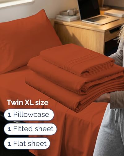 Twin XL 3 Piece Sheet Set - College Dorm Room Essentials - Terracotta - Image 3