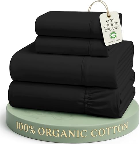 LANE LINEN Full Sheet Set 100% Organic Cotton Soft 4pc Percale - Black by LaneLinen