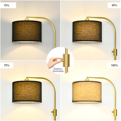 Nintiue Upgraded Modern Arc Dimmable Tall Standing Floor Lamp with Black Shade, 1200 Lumens LED Bulb Included, for Living & Reading Room, Bedroom, Office & Nursery, Gold - Image 3