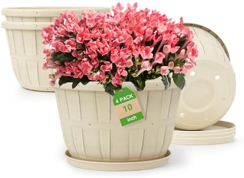 Quarut 4 Pack 10 inch Flower Pots,Plastic Plants Pots Outdoor by Quarut