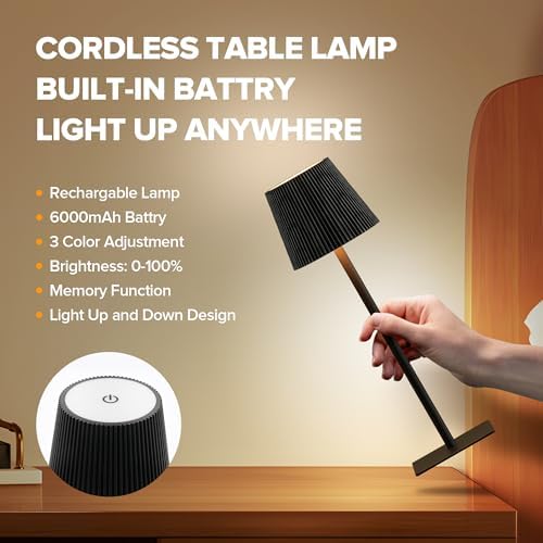 LUTEC 4 Pack Cordless Table Lamp,6000mAh Rechargeable Battery Operated Desk Lamp,Two Adjustable Heights,Waterproof, Touch Control & 3 Color Stepless Dimming for Restaurant/Bedroom/Bars/Outdoor (Black) - Image 3