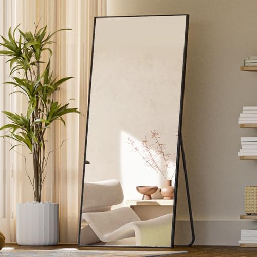 Koonmi 71"x26" Floor Mirror Full Length, Bedroom Floor Body Mirror with Stand, Large Black Mirror, Leaning, Standing or Hanging Horizontally/Vertically by KOONMI