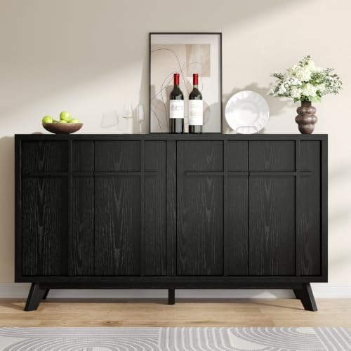 knoworld 59" Sideboard Buffet Cabinet with Storage, Modern Credenza, Black - Image 5
