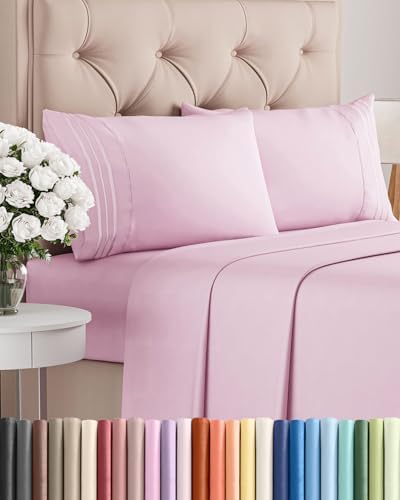 Cal King Size 4 Piece Sheet Set - Breathable & Cooling Sheets - Light Pink by CGKUnlimited