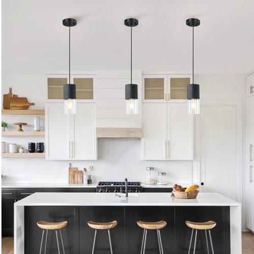 Black Pendant Light Fixtures, Adjustable Modern Pendant Lights for Kitchen Island, Industrial Clear Glass Pendant Lights for Dining Table Hallway Bedroom Living Room, 1 Pack - Image 6