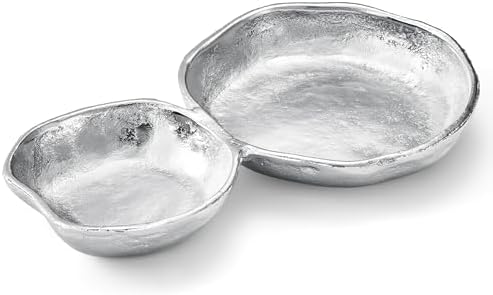 2 Cluster Decorative Bowls Bright Silver Snack Tray Bowl Chip & Dip Serving Piece Strong Brass Centerpiece Beautiful Room Accent & Entertaining Parties Home Decor Wedding Gifts 11 Inch Decorative Gift by Gute