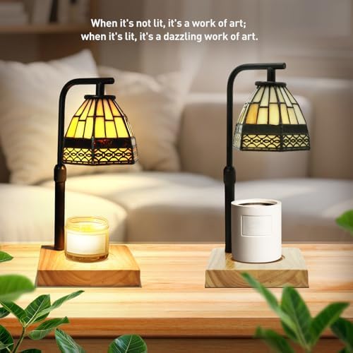 Tiffany Candle Warmer Lamp, Adjustable Height Wood Wax Melter - Image 6