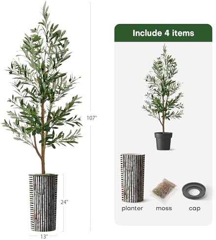 Artificial Tree in Black and Brown Striped Planter, Fake Olive Silk Tree for Indoor and Outdoor Home Decoration - 68" Overall Tall (Plant Pot Plus Tree) - Image 5