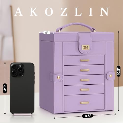 AKOZLIN 6-Tier Jewelry Box Organizer 5 Drawers Storage Purple Regular - Image 3