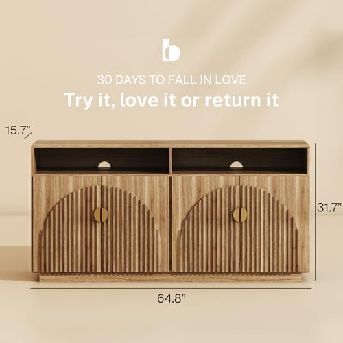 BELLEZE 65" Stacked Sideboard Buffet Cabinet - Caramel Brown - Image 2