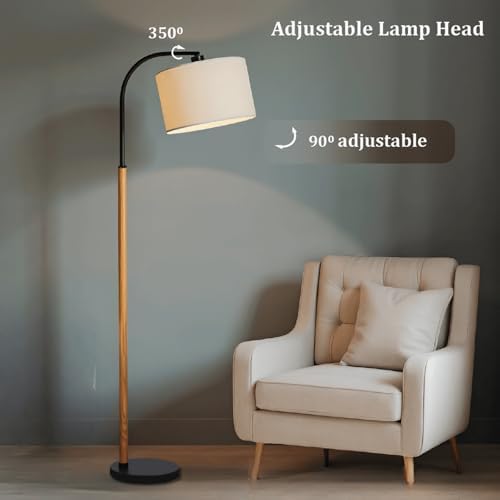66” Brown Black Arc Floor Lamps for Living Room, 1200 Lumens 3-Level Brightness Wood Floor Lamp for Bedroom, Vintage Mid Century Black Standing Lamp, Adjustable Lampshade, LED Bulb Included - Image 5