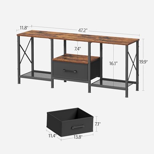 JARHETUN TV Stand with Fabric Drawer, Entertainment Center for 50 55 Inch TV, Industrial TV Console Table with Open Storage Shelves for Living Room, Bedroom, Rustic Brown - Image 3