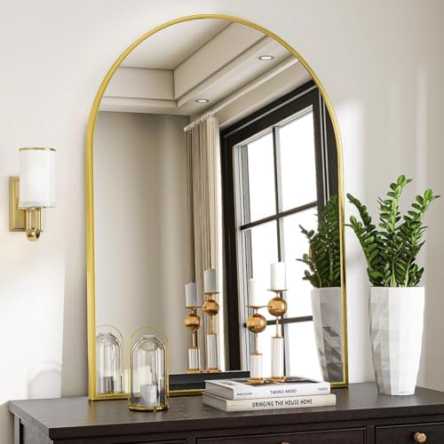 VooBang Arched Wall Mirror, 30 x 38 inch Arch Bathroom Mirror Gold by VooBang