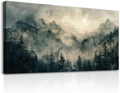 FUHAIHUA Canvas Wall Art For Living Room Framed Wall Decor For Bedroom Modern Office Wall Decoration Forest Fog Landscape Paintings Farmhouse Pictures Artwork Room Aesthetic Home Decor 20x40 In by FUHAIHUA