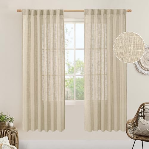 LAMIT Light Filtering Linen Curtains 78 inches Long for Bedroom, 2 Panels by LAMIT