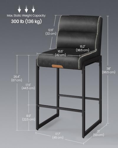 VASAGLE Bar Stools Set of 4, Counter Height Chairs with Backs, 26.4-Inch - Image 2