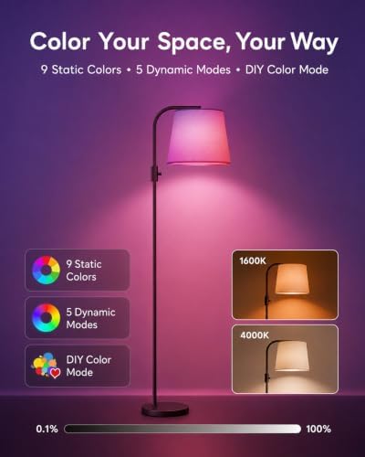 LED Arc Floor Lamp, RGB Color Changing, 65", 350° Swivel Shade - Image 4