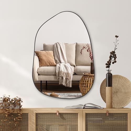 PERFNIQUE Irregular Wall Mirror Asymmetrical Mirror, 27''x19'' Black Mirror for Bathroom Bedroom Living Room Entryway, Decorative Modern Wall Decor, Wall Mounted Mirror (Black, 27''x19'') by PERFNIQUE