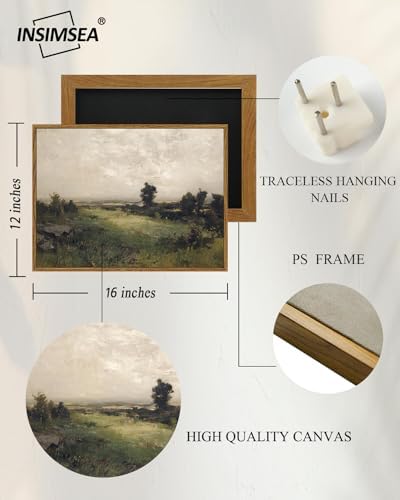 InSimSea Framed Canvas Wall Art Vintage Decor, Wilderness Landscape Painting Pictures for Bedroom Wall Decor, Vintage Wall Art for Living Room, Farmhouse Dining Room Decorations, 12"x16" - Image 5