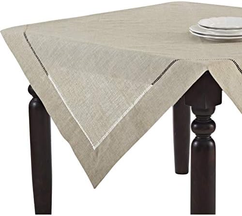 Fennco Styles Toscana Contemporary Hemstitched Linen Blend 60 x 60 Inch Table Cloth for Dinner Table, Parties, Wedding Decorations, Natural - Image 4
