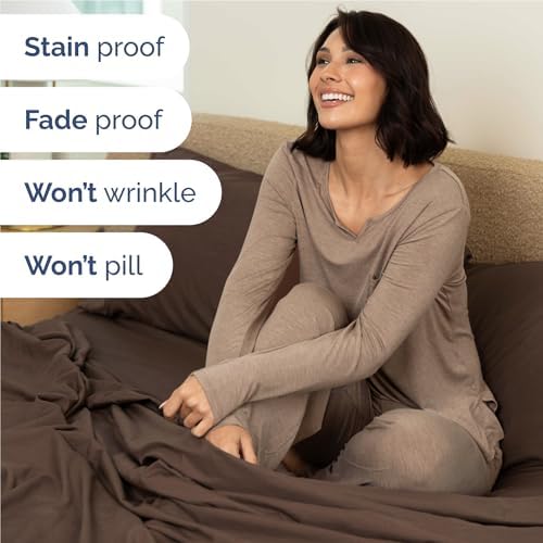 Full Size 4 Piece Sheet Set - Comfy Breathable & Cooling Sheets - Brown - Image 5