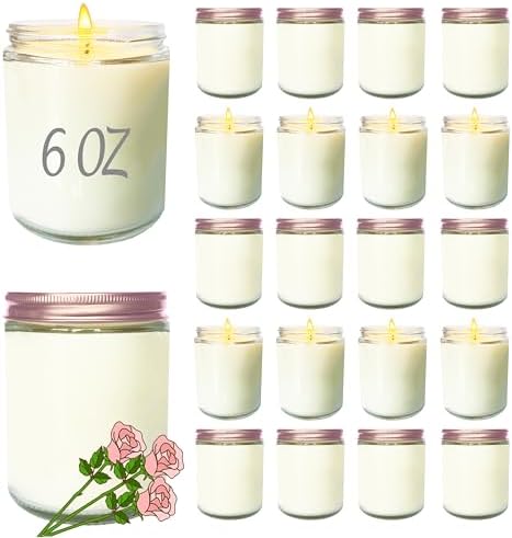 24 Pcs 6 Oz Rose Scented Soy Candles Set,Mason jar Bulk Candles for Gifts,Aromatherapy Candle,Great Stress Relieving Scented Candle for Girls as a Gift for Birthdays, Weddings and More! by Veiuwa