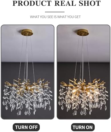 Modern Tree Branch Crystal Chandelier Luxury Gold Crystal Pendant Lighting 18" Contemporary 6-Light Chandeliers for Dining Room Kitchen Bedroom Living Room - Image 2