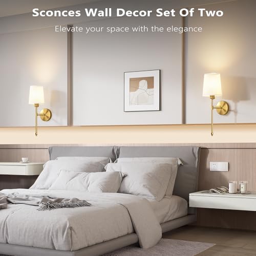 Battery Operated Wall Sconces Set of 2, Remote Control, RGB Bulb, Gold - Image 7