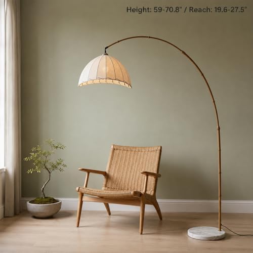 Boho Arc Floor Lamp with Fabric Shade,Simulated Bamboo Standing Lamp - Image 5