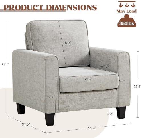 Accent Chairs Set of 2 for Living Room, Mid Century Modern Upholstered Living Room Chair, Chenille Reading Armchair for Apartment, Waiting Room, Office, Light Grey - Image 2