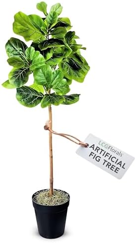 LCG Florals 5ft Artificial Fiddle Leaf Fig Tree - Real Wood Trunk, Preassembled, No Maintenance Indoor Faux Plant in Black Pot - Living Room, Home & Office Decor by LCGFlorals