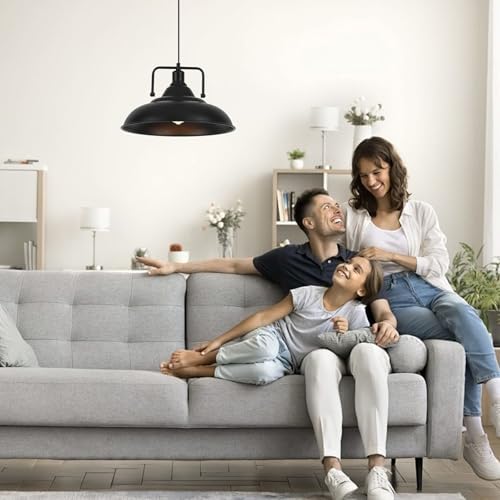 Black Pendant Light, Large Pendant Light 15.7" 1 Pack, Modern Farmhouse Pendant Lighting, Kitchen Pendant Lights, Pendant Lights Kitchen Island for Kitchen, Living Room - Image 3