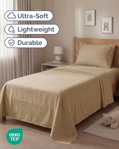 Twin Size 3 Piece Sheet Set - Breathable & Cooling Sheets - Heathered Tan - Image 2