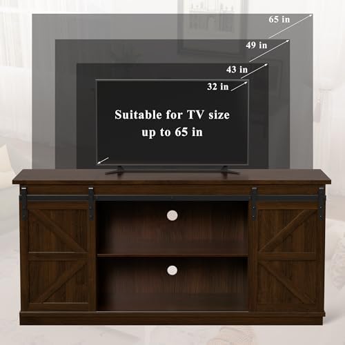 YESHOMY 58" TV Stand for TVs up to 65", Sliding Barn Doors, Espresso - Image 4