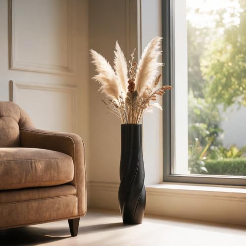 Modern Black Floor Vase, 24 Inch Tall Resin Home Decor Vases, Large Sturdy Vase for Living Room, Office, Bedroom Decor with 5" Opening for Dried Pampas Grass, Branches & Feathers - Image 3