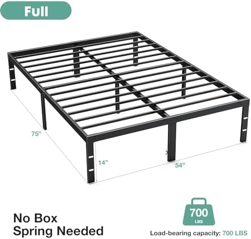 Sweetcrispy Full Bed Frame - 14 Inch Metal Platform Bed Frames for Full Size with Storage Space Under Frame, Sturdy Steel Slat Support, No Box Spring Needed - Image 2