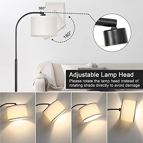 Modern Floor Lamp for Living Room, Arc Floor Lamp with Adjustable Hanging Shade, Black Light with Pedal Switch for Bedroom Study Room, 9W 3000K LED Bulb Included - Image 5