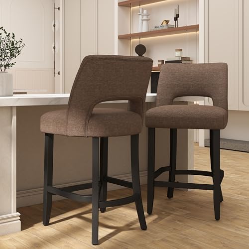 VKNOW Bar Stools Set of 2, 26" Upholstered Counter Height Bar Stools - Image 4