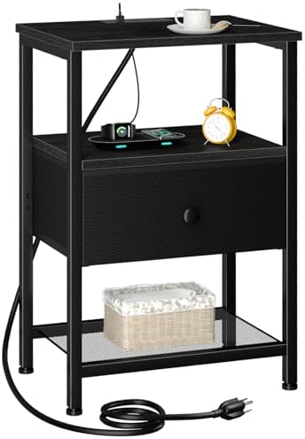 LOAKEKEL Night Stand, Small Nightstand with Charging Station by LOAKEKEL