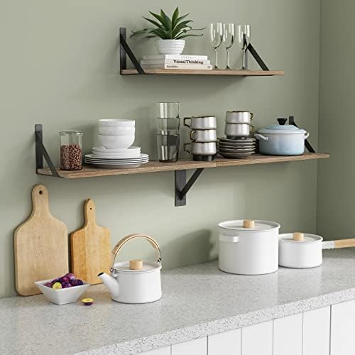Forbena Wood Floating Shelves for Wall 24 inches Long, Large Bathroom Hanging Shelves Set of 3, Wall Mounted Storage Shelf for Bathroom Bedroom Living Room Kitchen Closet (Natural Wood) - Image 3