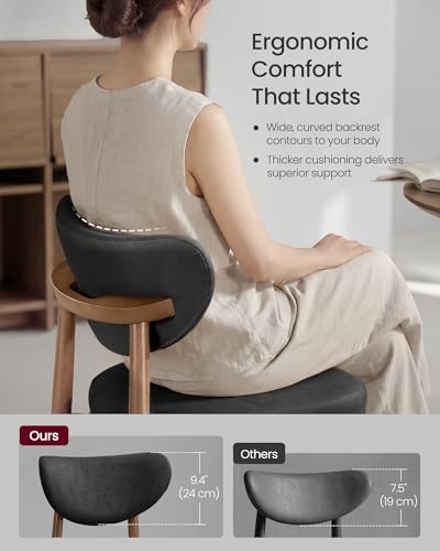 VASAGLE Wooden Bar Stools Set of 2, Synthetic Leather, Ink Black - Image 5