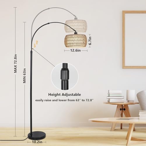Arc Floor Lamps for Living Room with 3 Color Temperatures, Black Standing Lamp with Remote & Dimmable LED Bulb, Rattan Boho Floor Lamp, Farmhouse Tall Lamp for Bedroom, Over Couch Arched Reading Light - Image 3