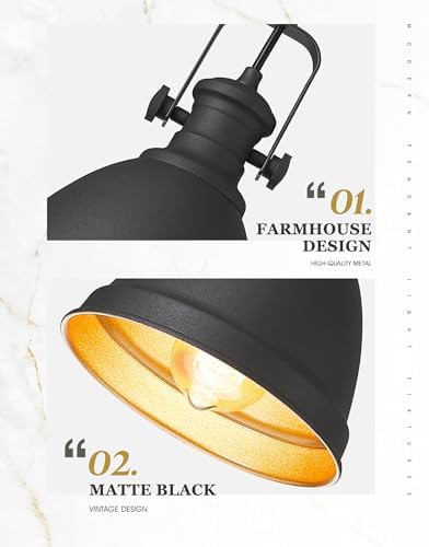 2-Pack Black Pendant Lights Kitchen Island, 8" Metal Shade - Image 3